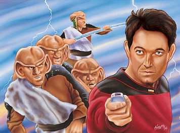 Star Trek Lt. Riker & Ferengi trading card illustration by Tim Douglas